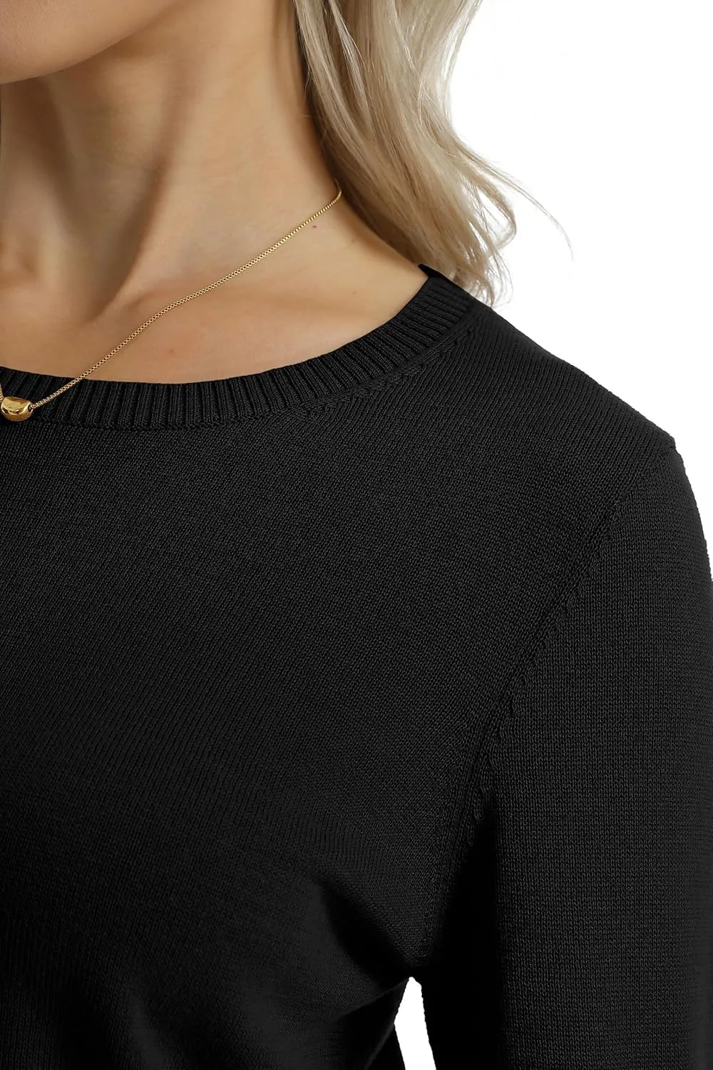 QUALFORT Women's 100% Cotton Sweater Midweight Long Sleeve Soft Pullover Knit Tops