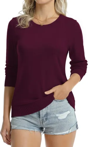 QUALFORT Women's 100% Cotton Sweater Midweight Long Sleeve Soft Pullover Knit Tops
