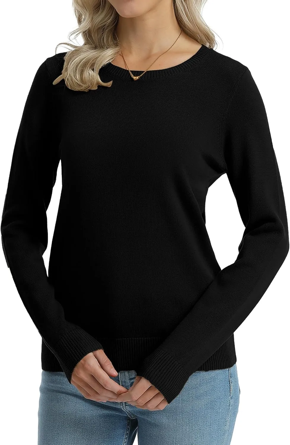 QUALFORT Women's 100% Cotton Sweater Midweight Long Sleeve Soft Pullover Knit Tops