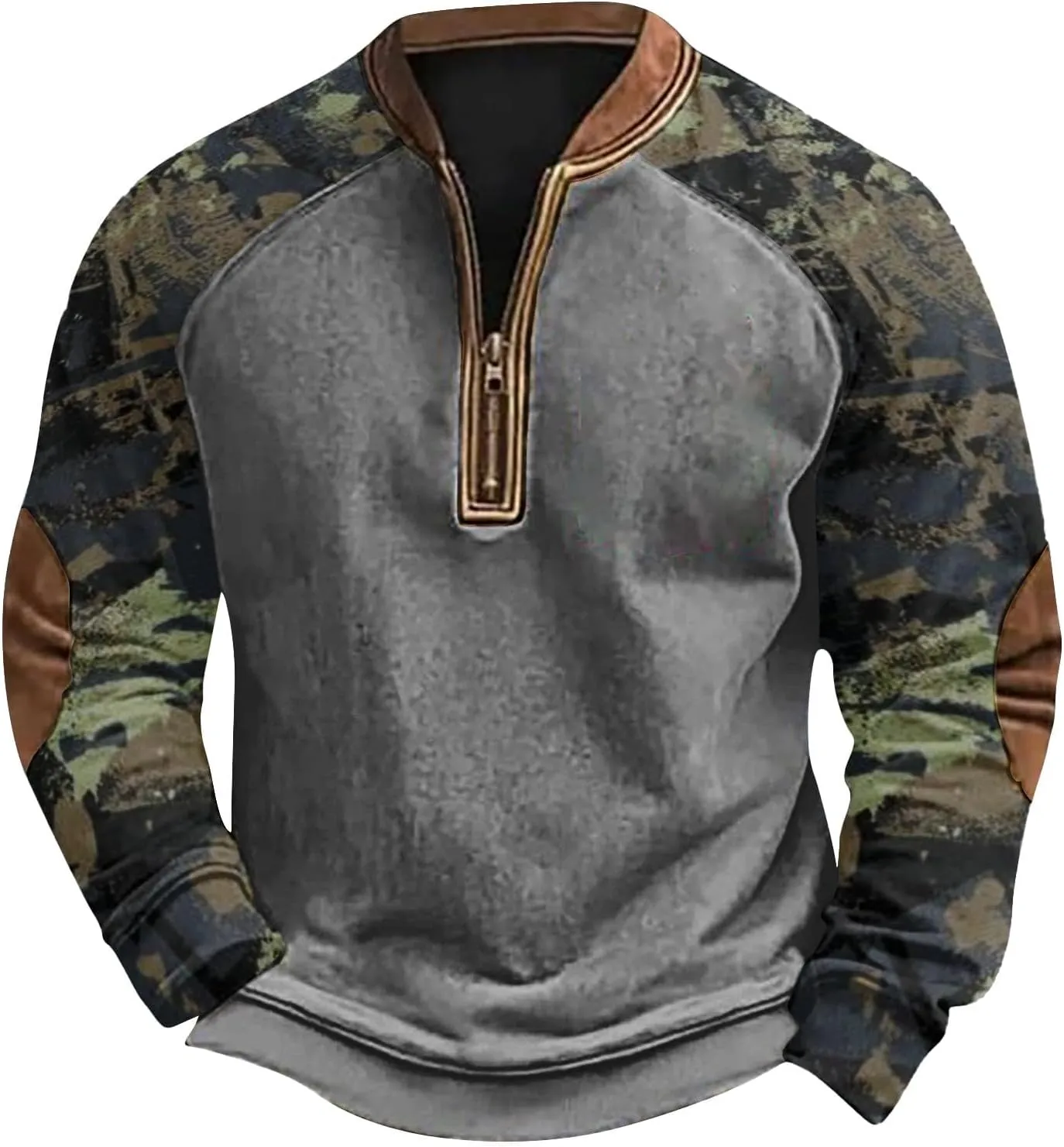 QWENTMTNTY Camo Sweatshirt for Men Crewneck Camouflage Western Light Weight Big and Tall Zip Cool Vintage Pullover Shirts