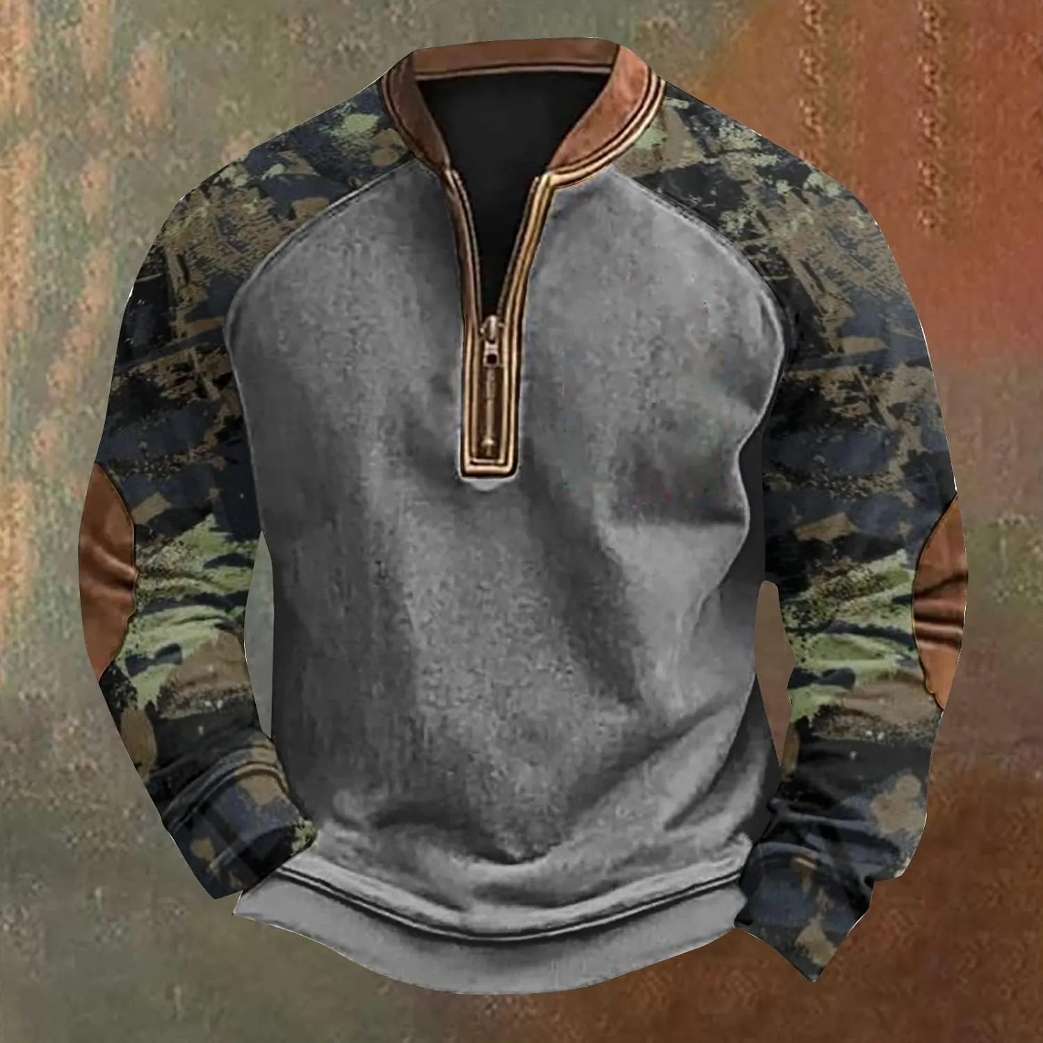 QWENTMTNTY Camo Sweatshirt for Men Crewneck Camouflage Western Light Weight Big and Tall Zip Cool Vintage Pullover Shirts