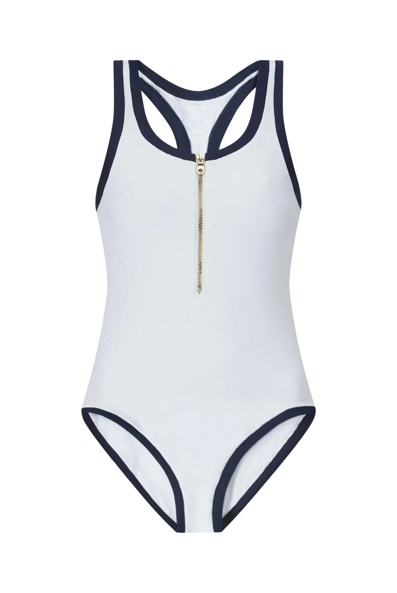 Racerback One Piece Swimsuit White Navy