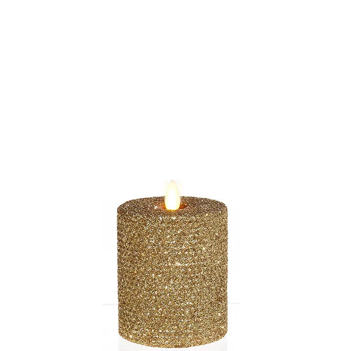 Raz Imports Moving Flame Gold Glittered Honeycomb Pillar Candle
