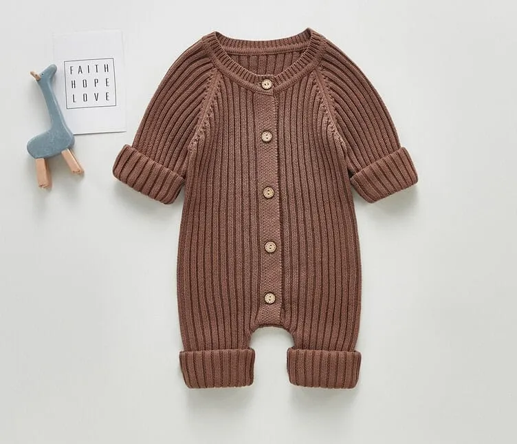 Ribbed Knit Long-Sleeved Romper