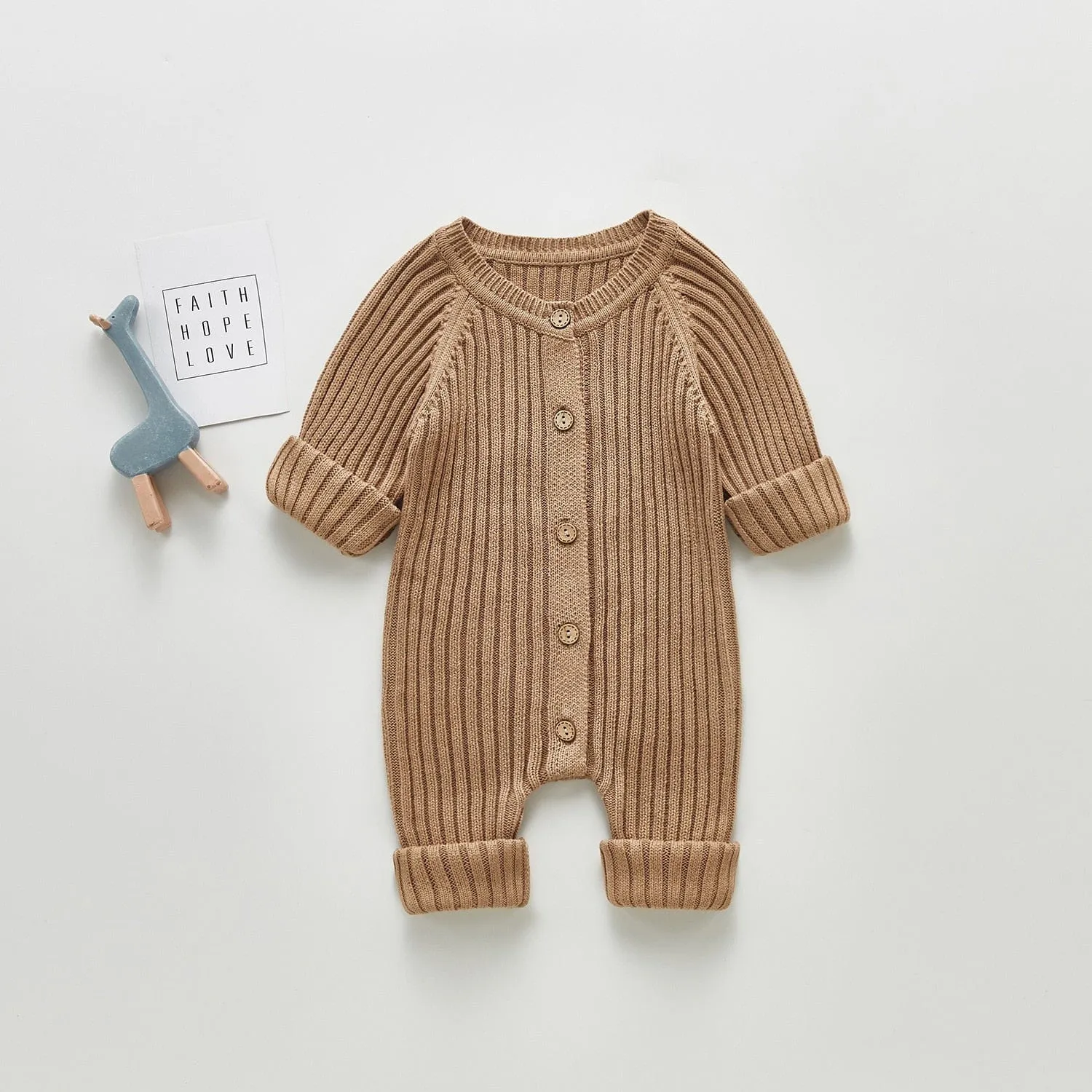 Ribbed Knit Long-Sleeved Romper