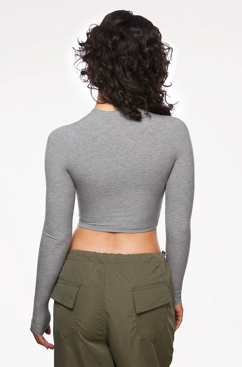 Ribbed Long Sleeve Crew Neck Crop Top