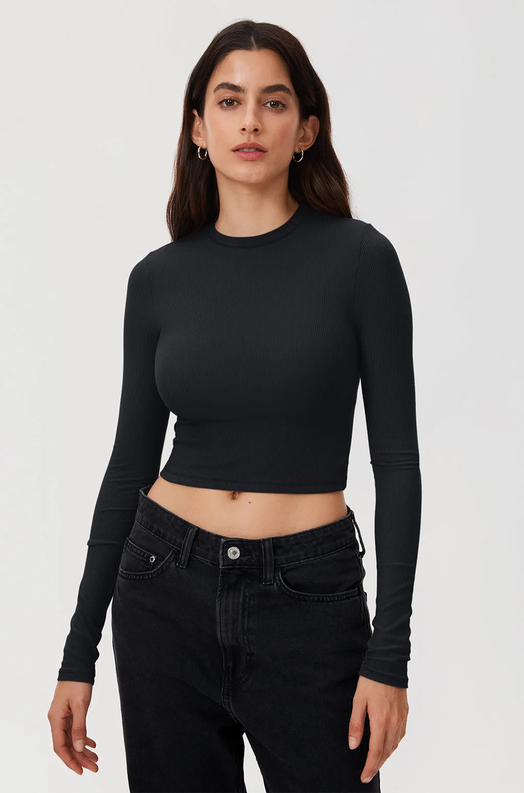 Ribbed Long Sleeve Crew Neck Crop Top