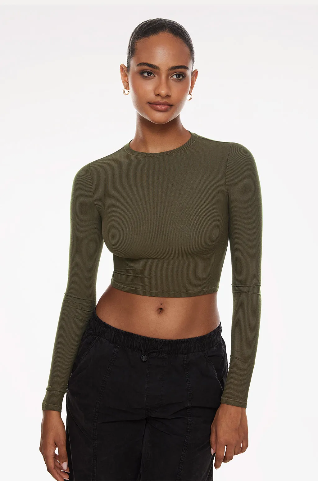 Ribbed Long Sleeve Crew Neck Crop Top
