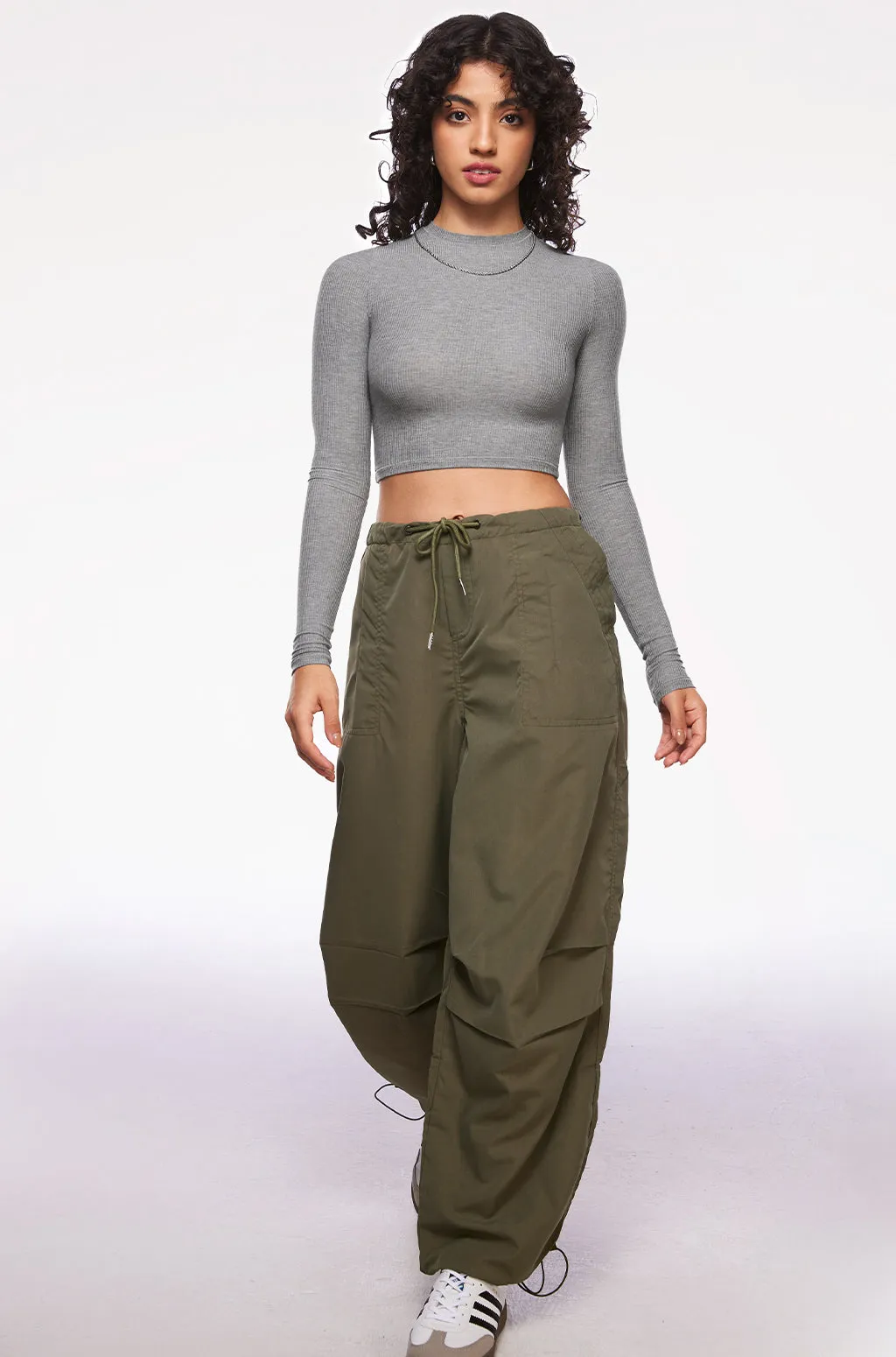 Ribbed Long Sleeve Crew Neck Crop Top