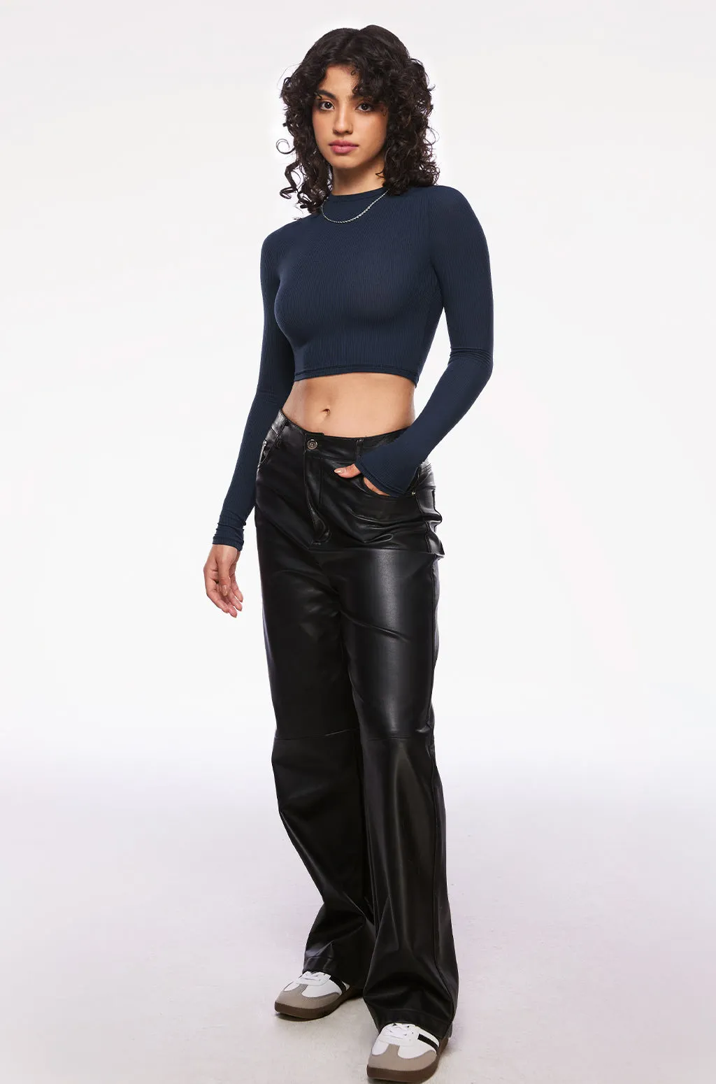 Ribbed Long Sleeve Crew Neck Crop Top