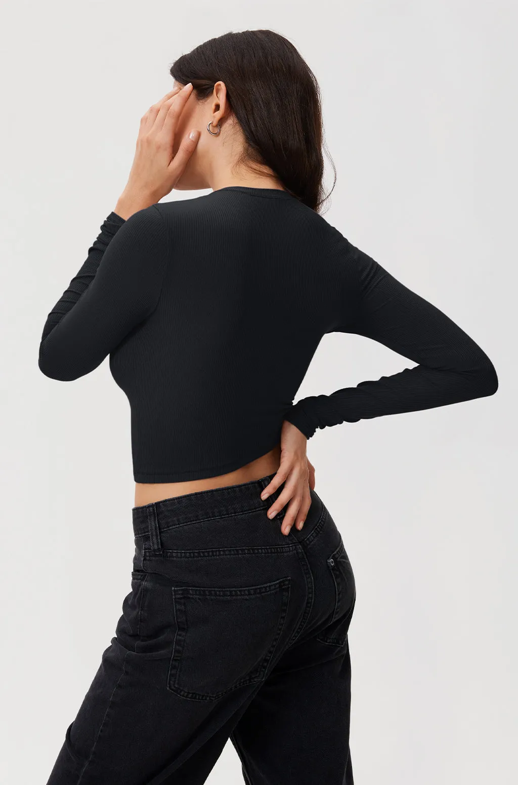 Ribbed Long Sleeve Crew Neck Crop Top