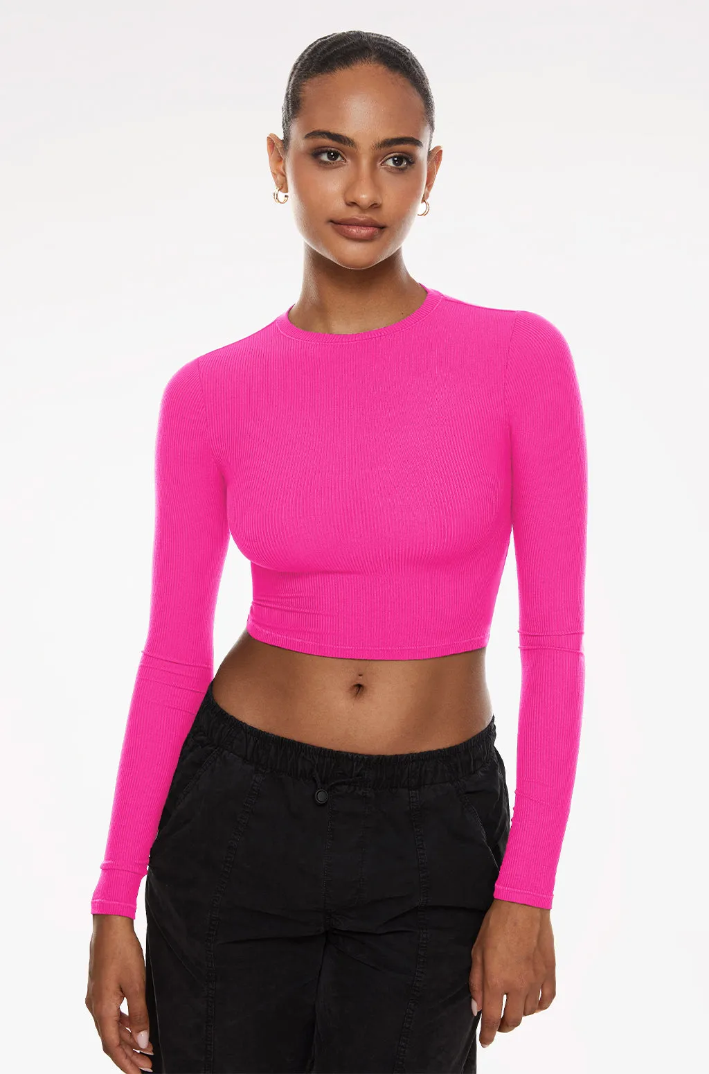 Ribbed Long Sleeve Crew Neck Crop Top