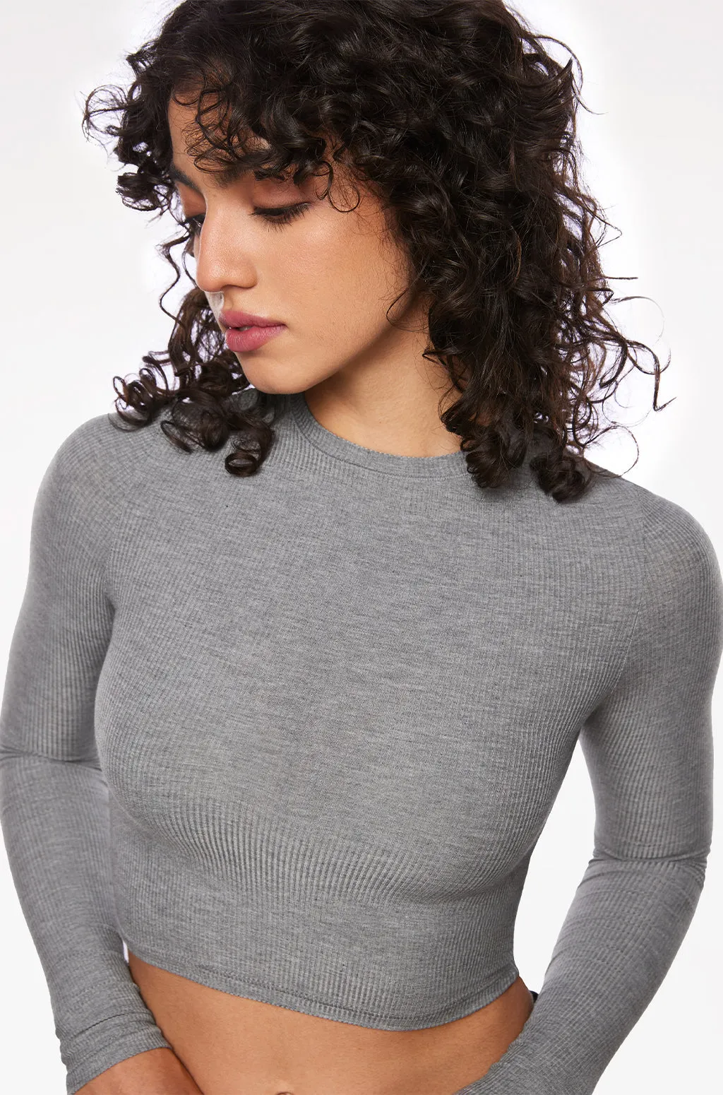 Ribbed Long Sleeve Crew Neck Crop Top