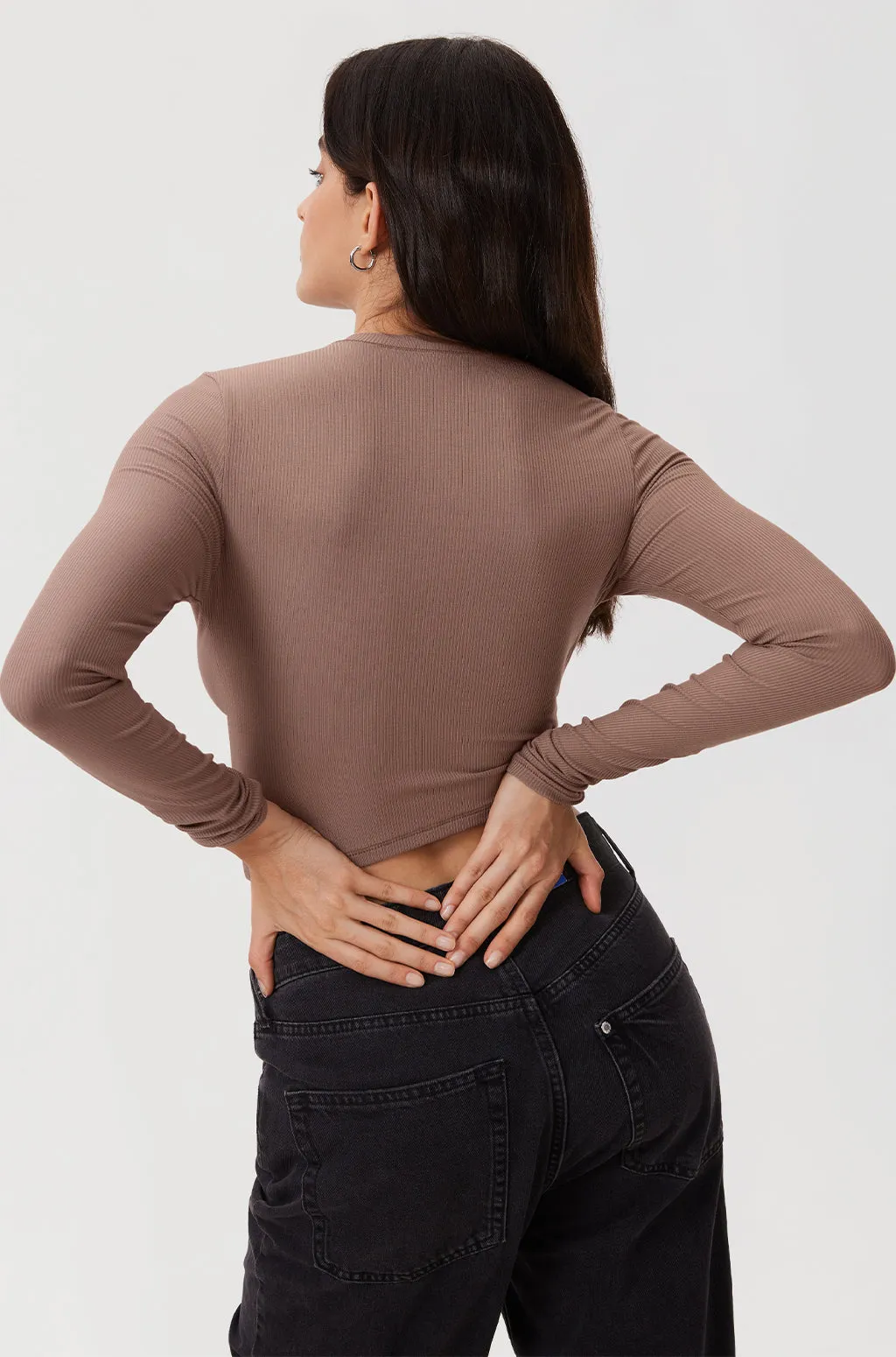 Ribbed Long Sleeve Crew Neck Crop Top