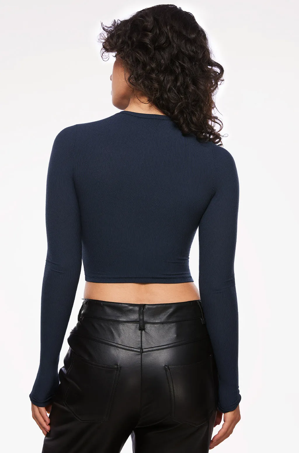 Ribbed Long Sleeve Crew Neck Crop Top