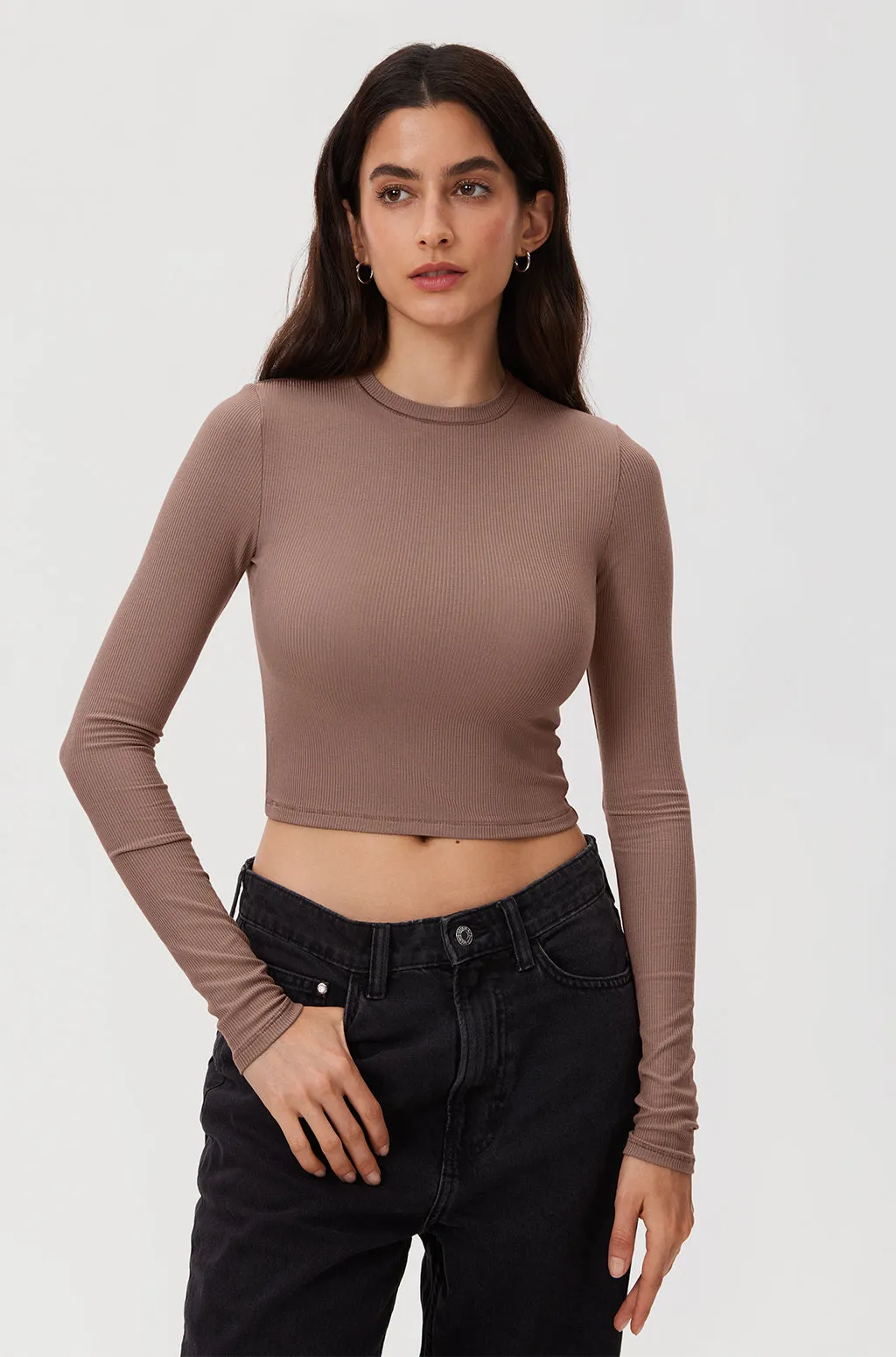 Ribbed Long Sleeve Crew Neck Crop Top