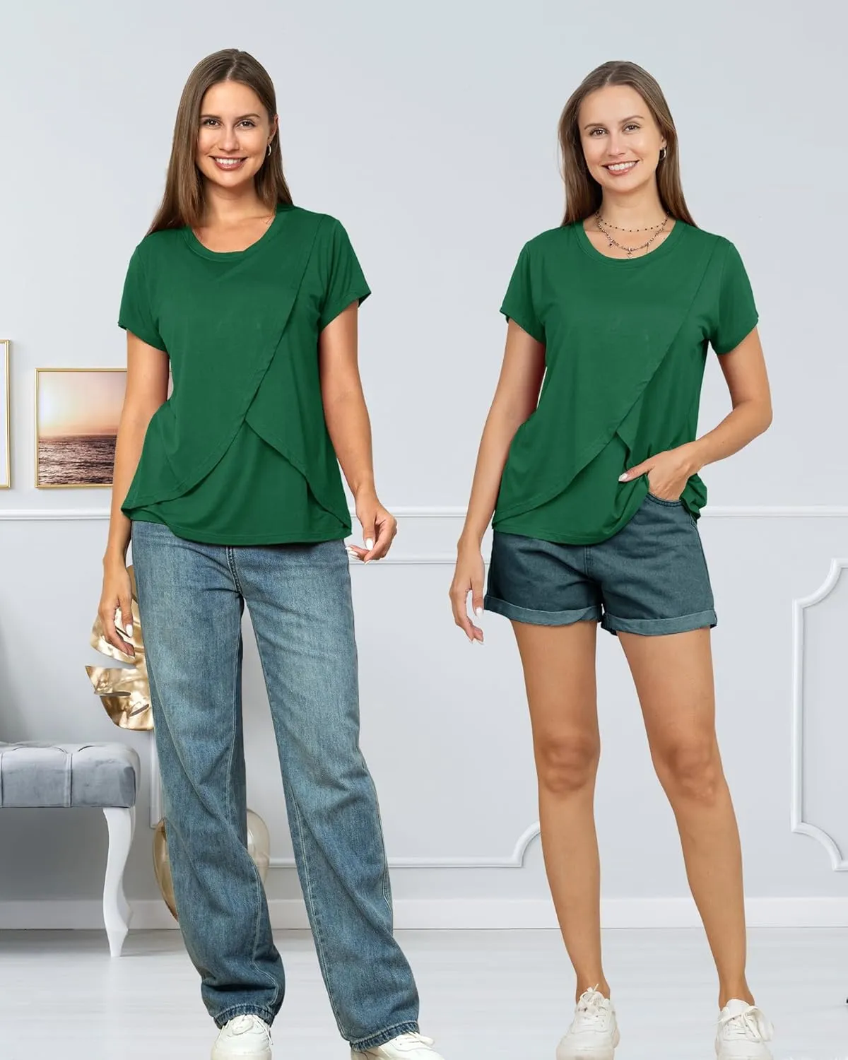 Rnxrbb 3 Pack Women's Nursing Tops for Breastfeeding Summer Short Sleeve T Shirts Postpartum Double Layer Clothes