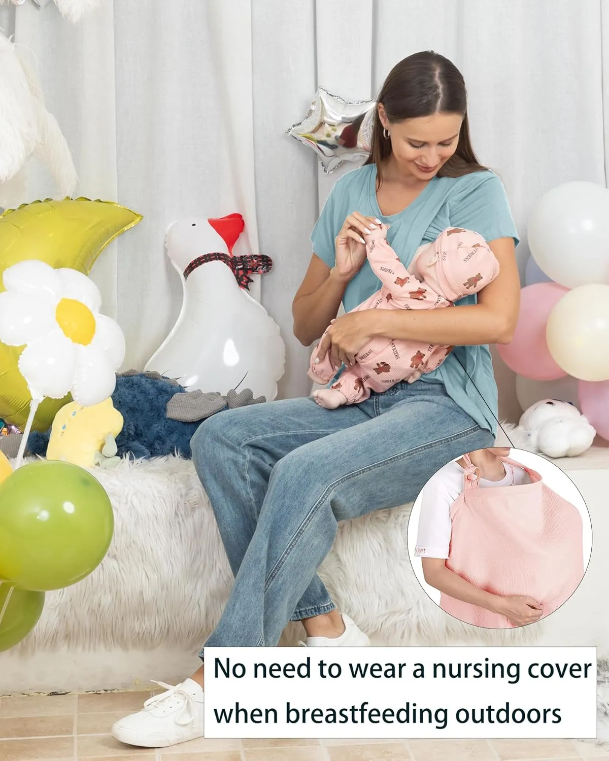 Rnxrbb 3 Pack Women's Nursing Tops for Breastfeeding Summer Short Sleeve T Shirts Postpartum Double Layer Clothes