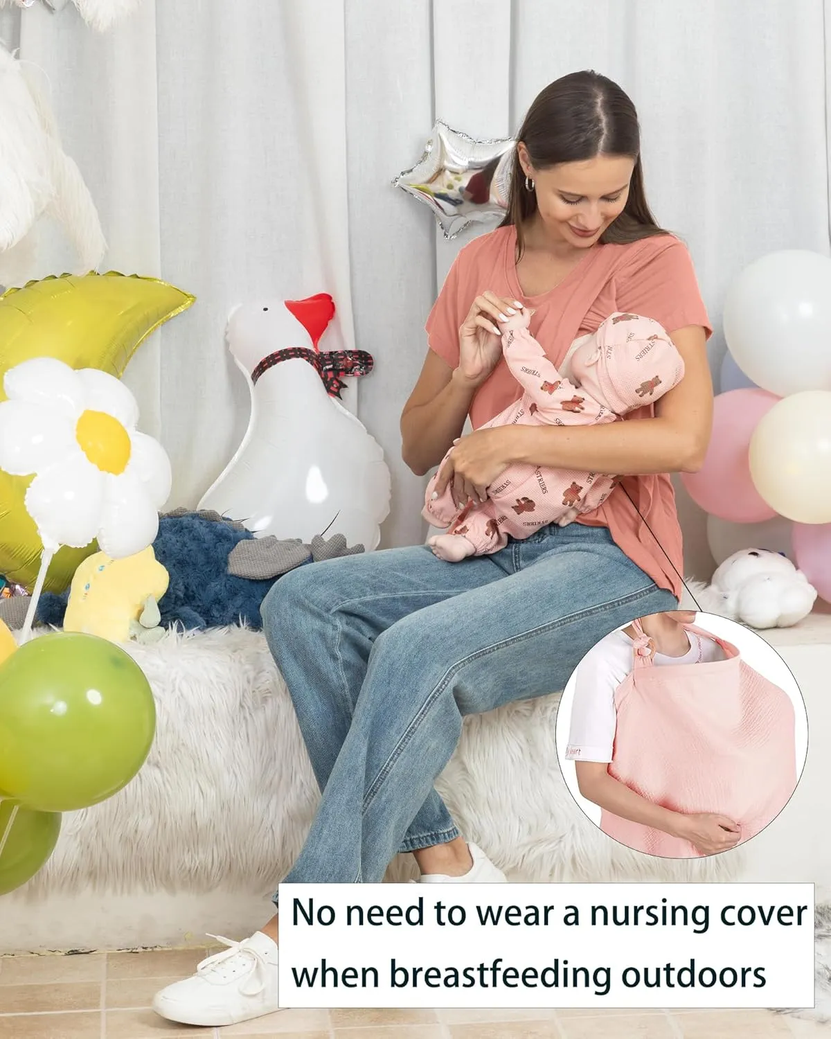 Rnxrbb 3 Pack Women's Nursing Tops for Breastfeeding Summer Short Sleeve T Shirts Postpartum Double Layer Clothes