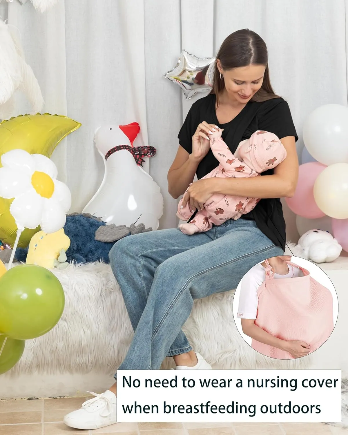 Rnxrbb 3 Pack Women's Nursing Tops for Breastfeeding Summer Short Sleeve T Shirts Postpartum Double Layer Clothes