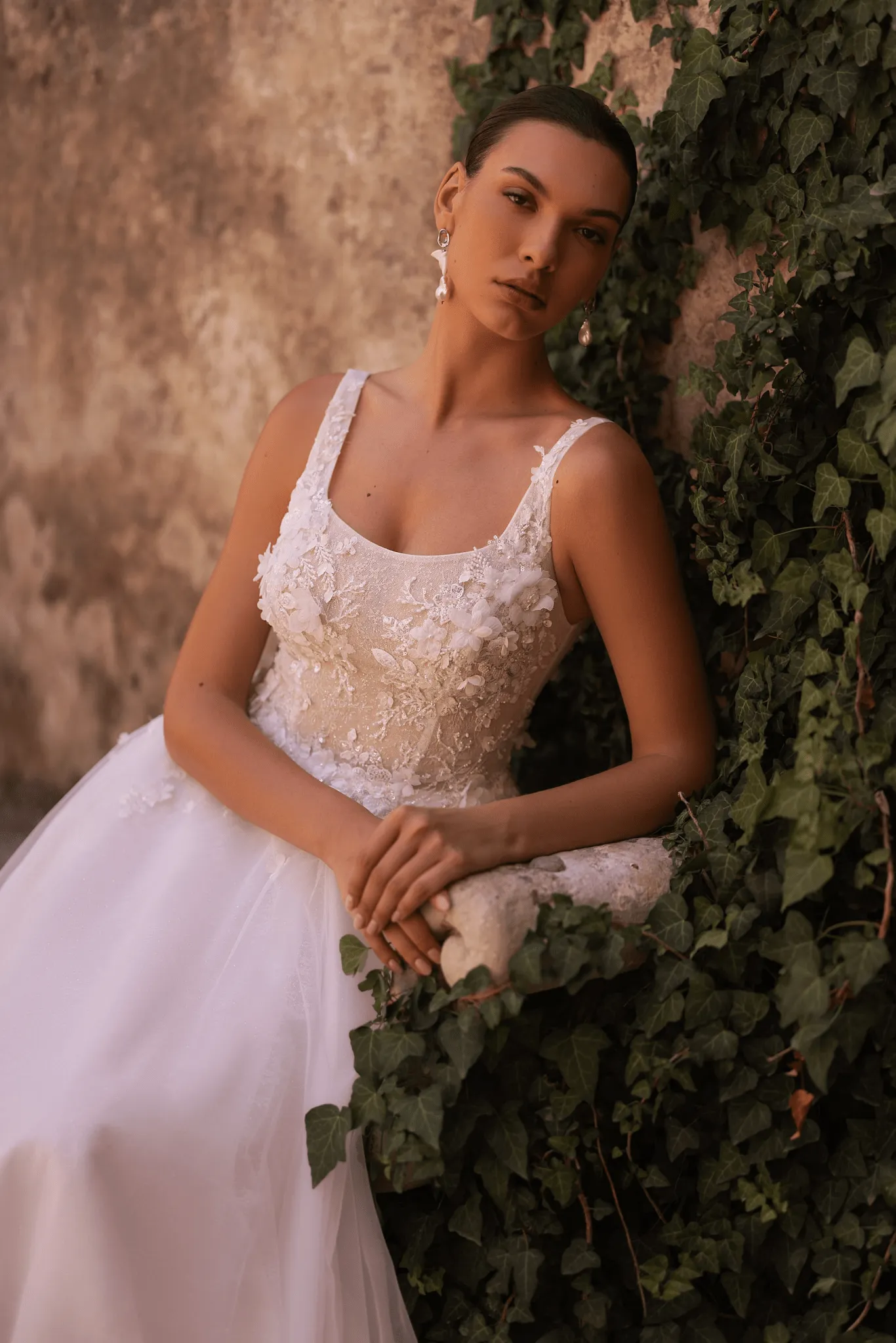 Romantic A-Line Wedding Gown with Sequined Floral Appliqué - Sleeveless Wedding Dress Plus Size