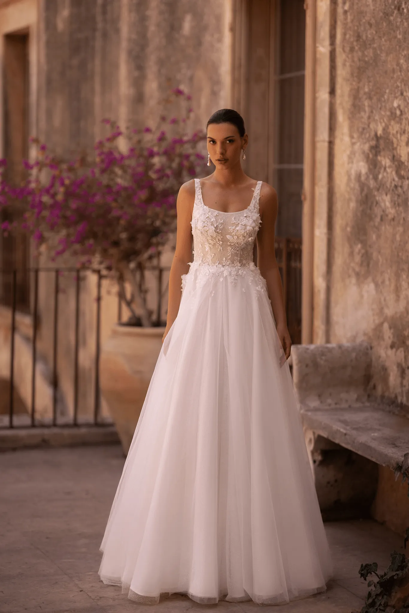 Romantic A-Line Wedding Gown with Sequined Floral Appliqué - Sleeveless Wedding Dress Plus Size
