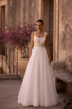 Romantic A-Line Wedding Gown with Sequined Floral Appliqué - Sleeveless Wedding Dress Plus Size