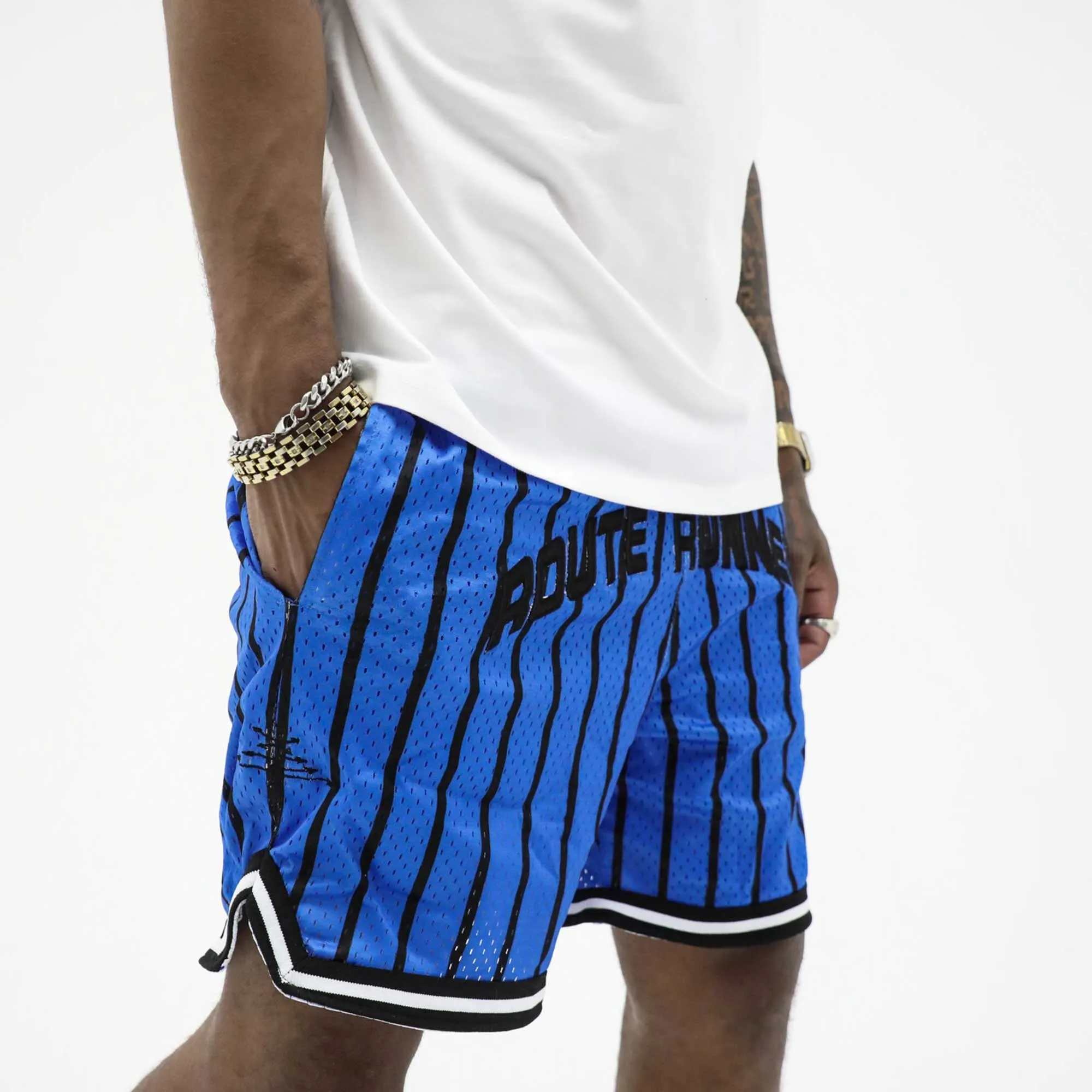Route Runners Striped Shorts - (Blue and Black)