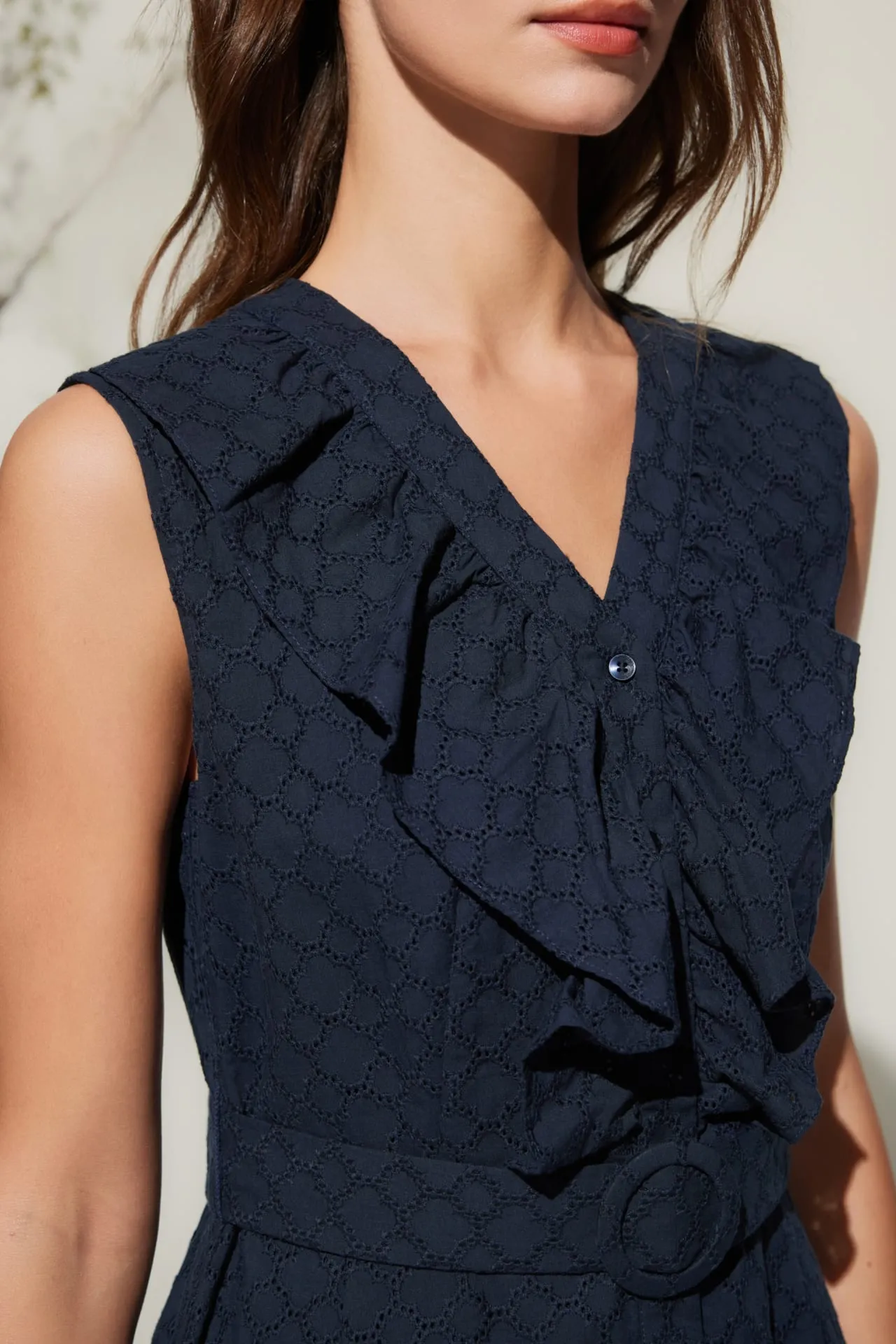 Ruffle Front Cotton Eyelet Dress