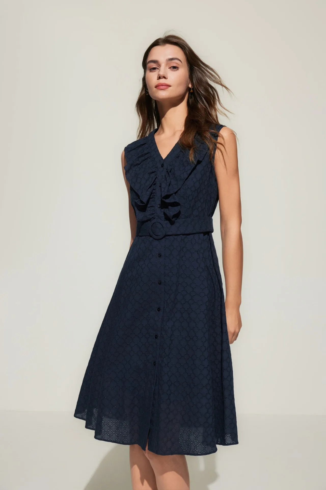 Ruffle Front Cotton Eyelet Dress