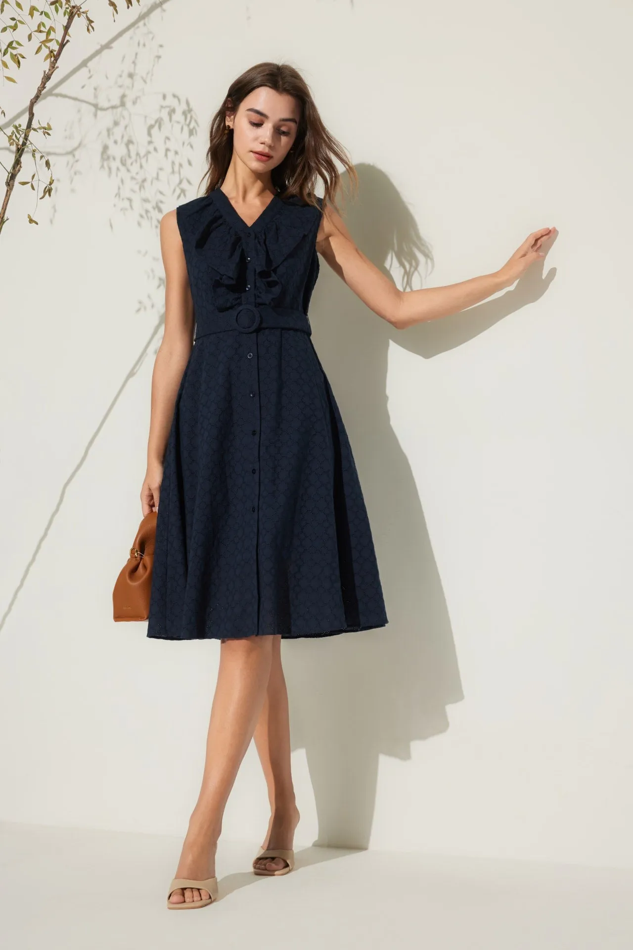 Ruffle Front Cotton Eyelet Dress