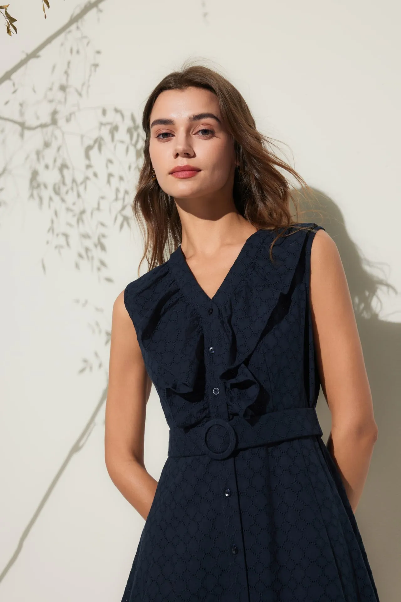 Ruffle Front Cotton Eyelet Dress