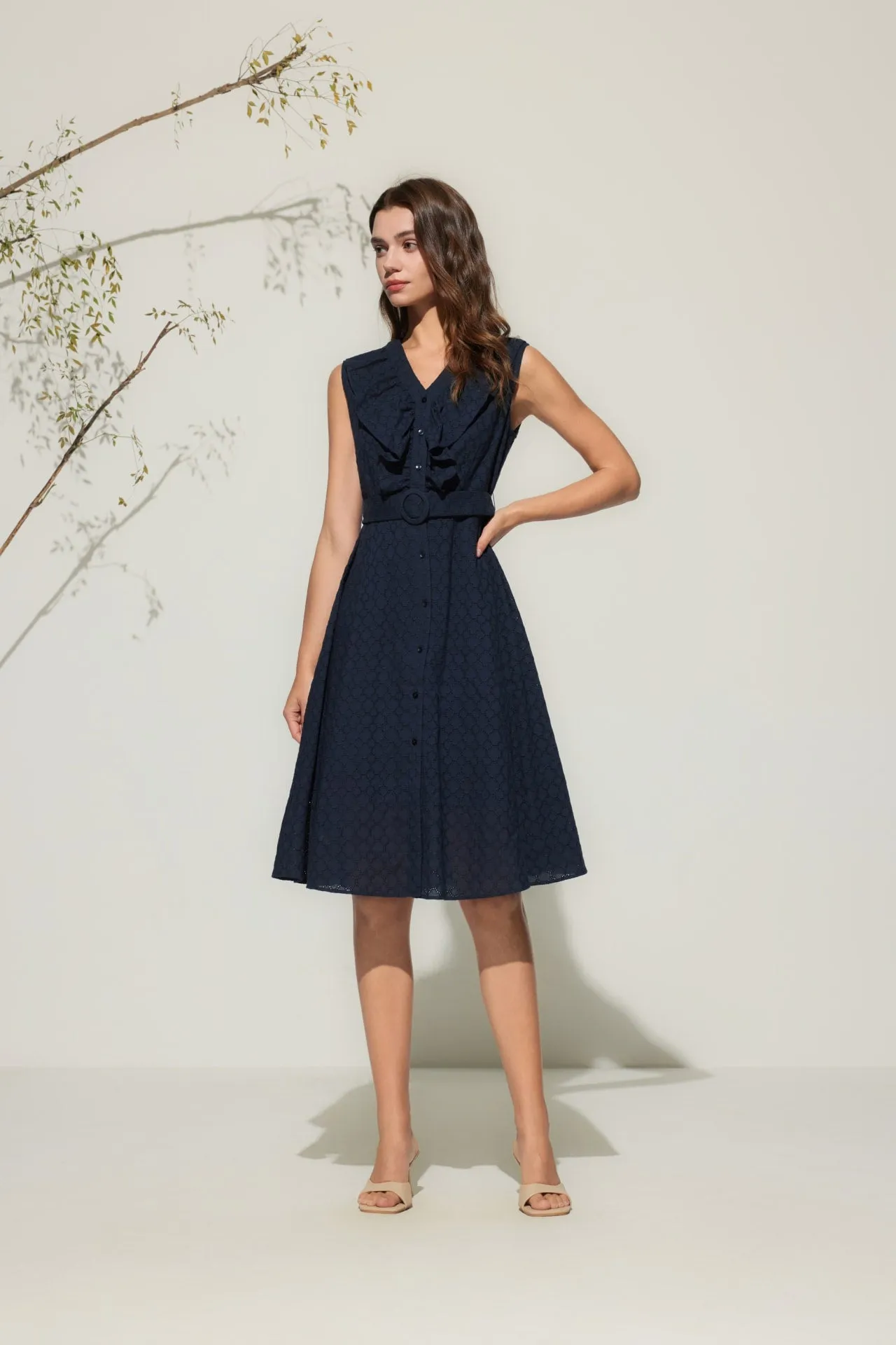Ruffle Front Cotton Eyelet Dress