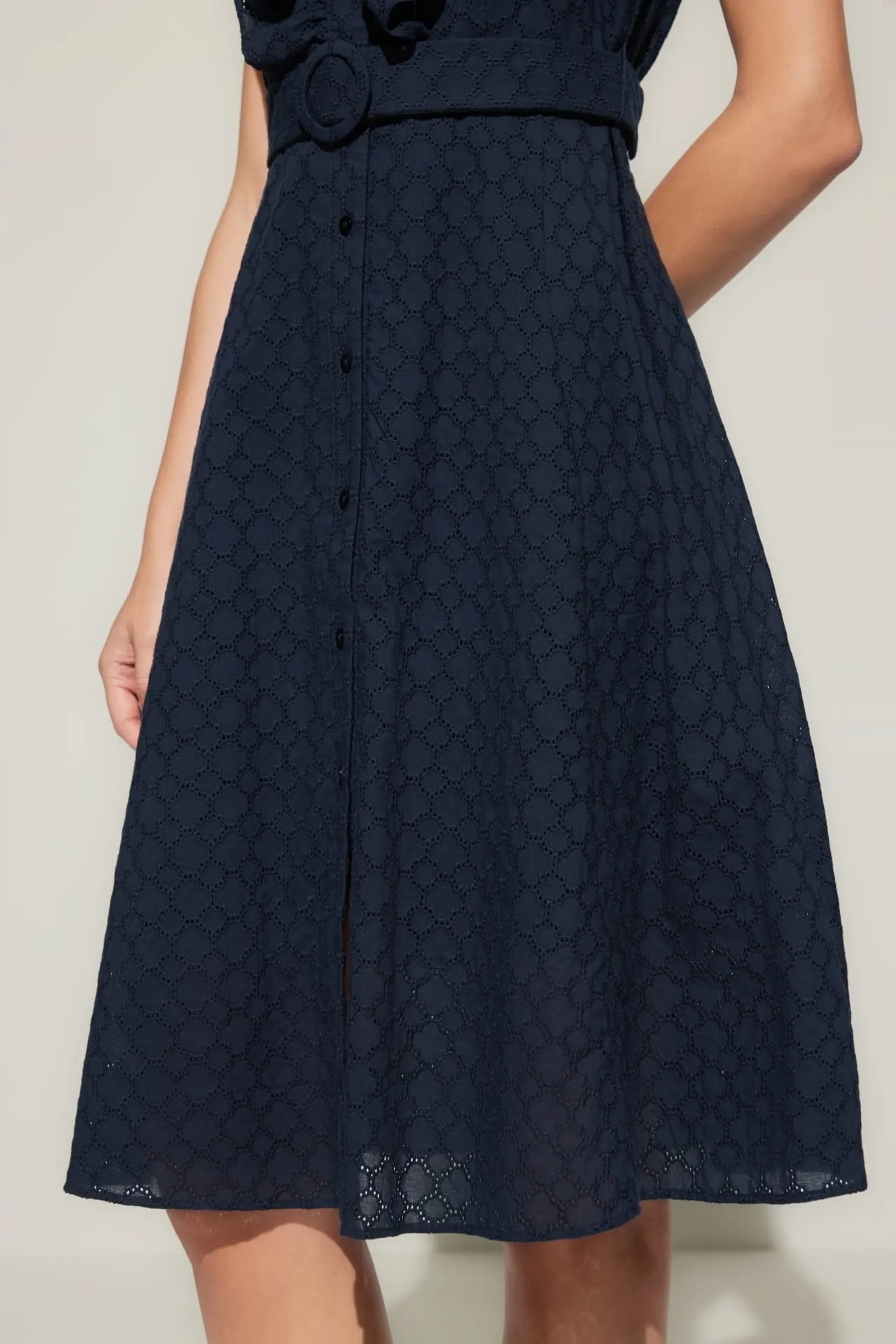Ruffle Front Cotton Eyelet Dress