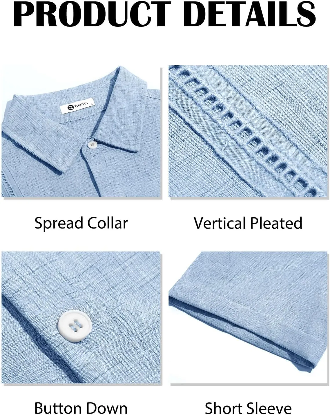 Runcati Mens Cuban Guayabera Shirts Short Sleeve Linen Casual Shirt Button Down Beach Summer Mexican Shirts