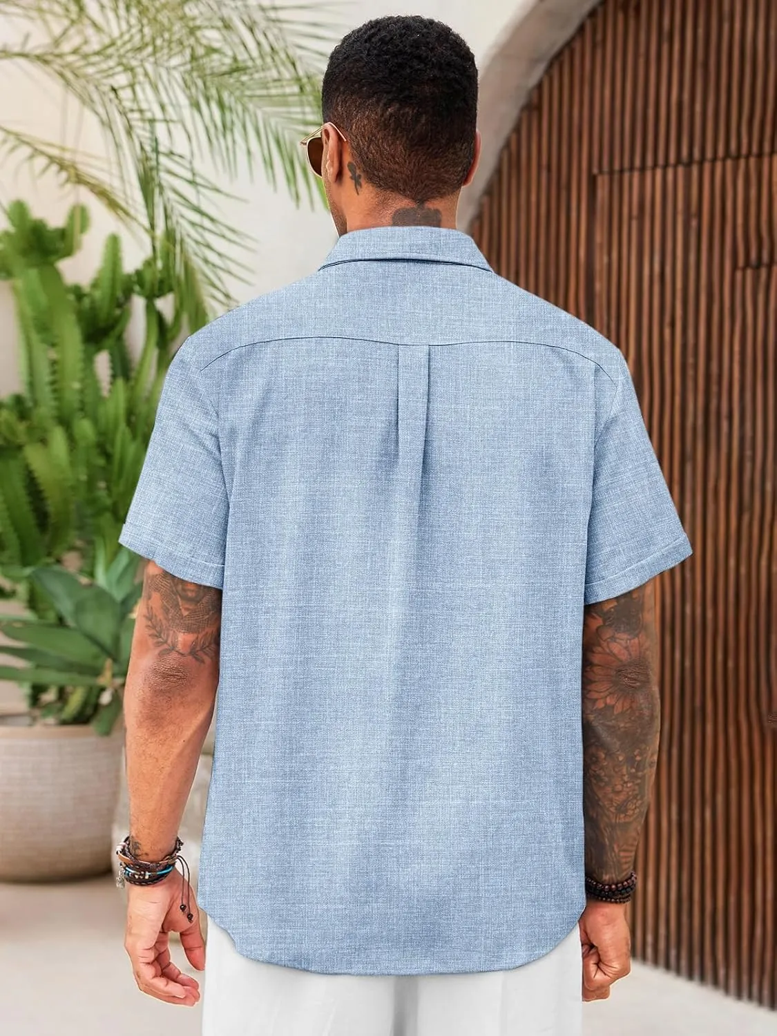 Runcati Mens Cuban Guayabera Shirts Short Sleeve Linen Casual Shirt Button Down Beach Summer Mexican Shirts