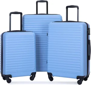 Safe and Convenient Travel with 3 Piece Luggage Set, Lightweight ABS Suitcases with Spinner Wheels, Light Blue