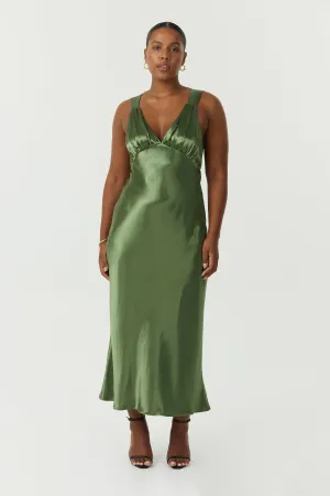 SATIN GATHER BRA BIAS SLIP | OLIVE