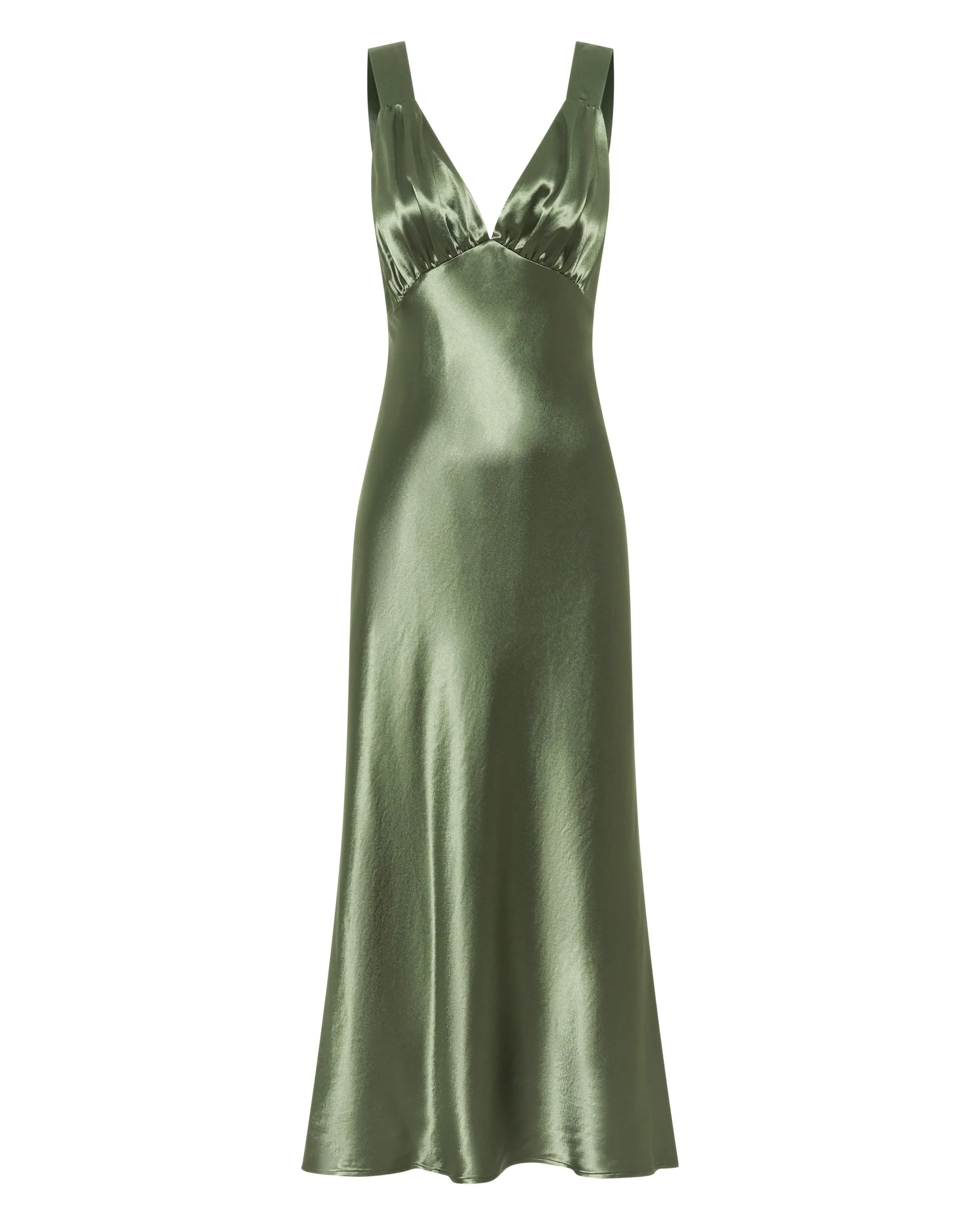 SATIN GATHER BRA BIAS SLIP | OLIVE