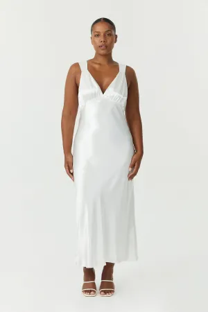 SATIN GATHER BRA BIAS SLIP | POWDER WHITE
