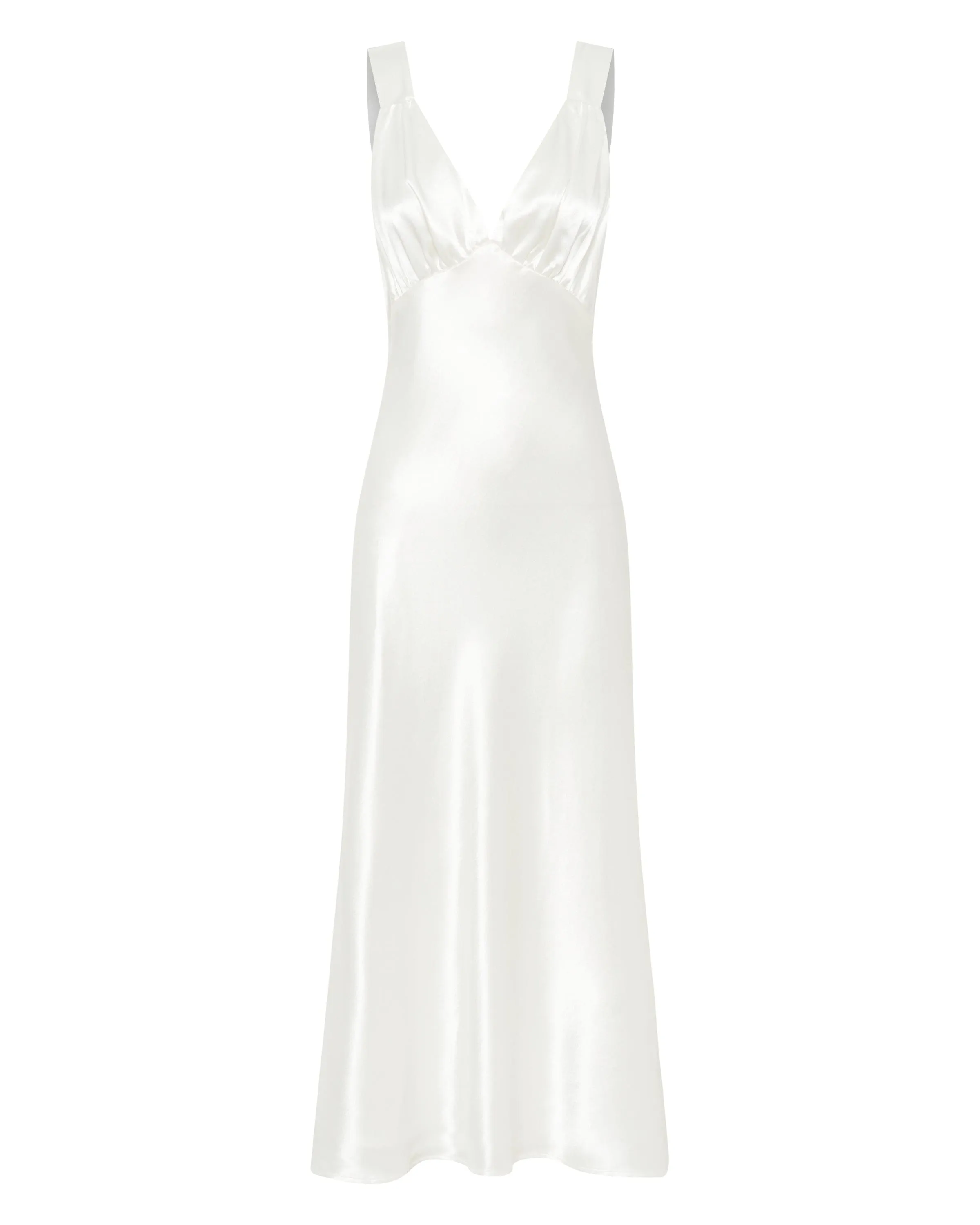 SATIN GATHER BRA BIAS SLIP | POWDER WHITE