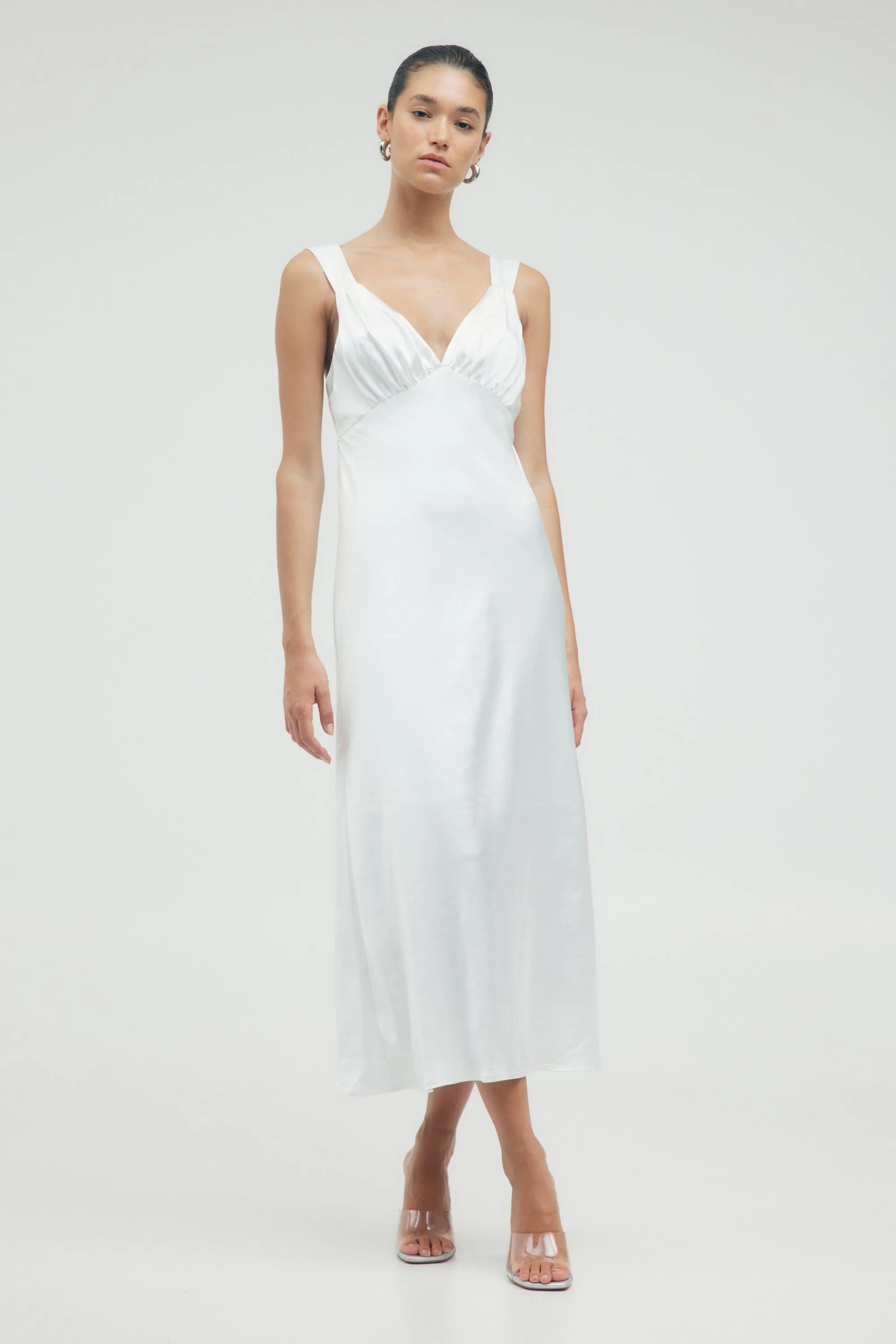 SATIN GATHER BRA BIAS SLIP | POWDER WHITE