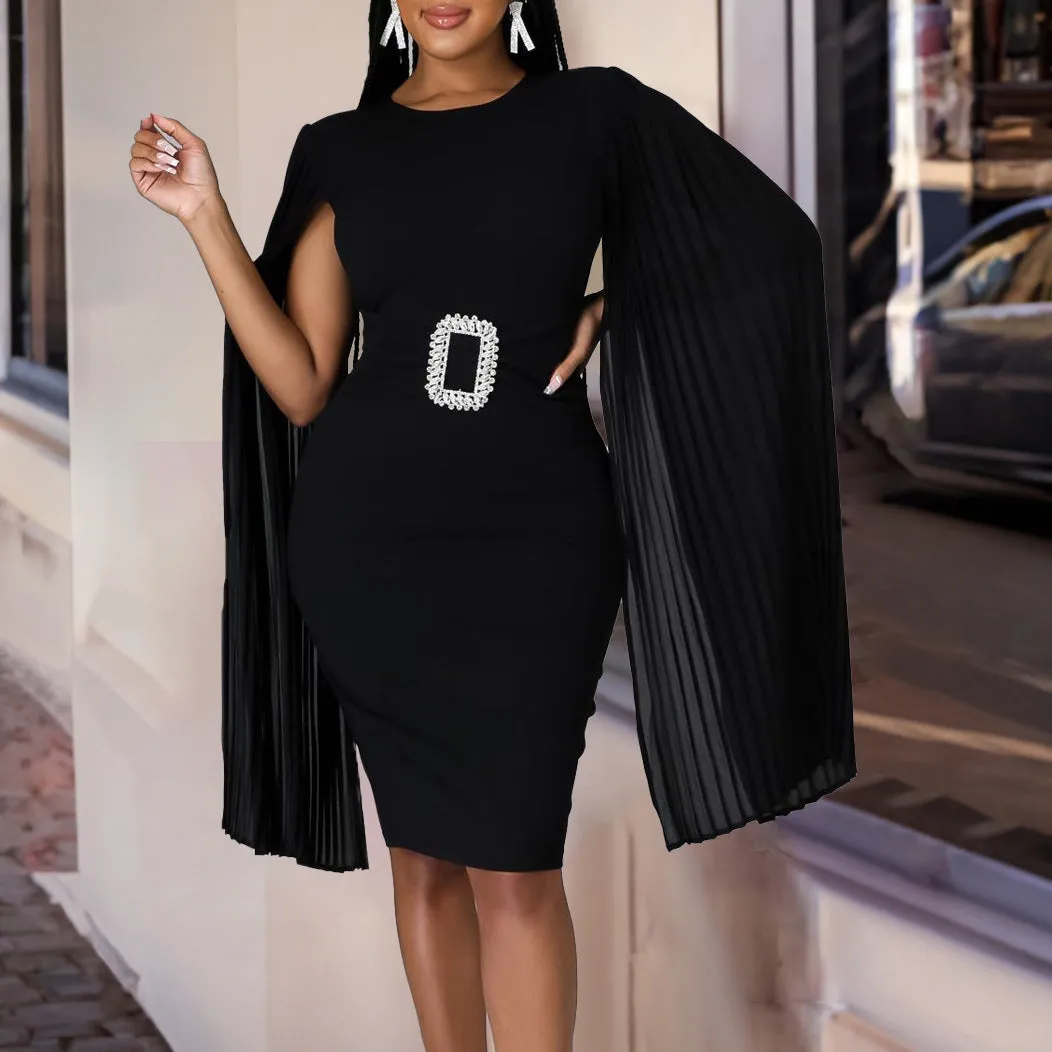 Seductive Monochrome Cape Bodycon Dress