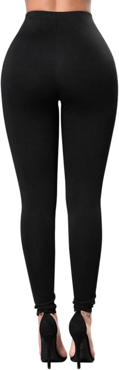 Sexyshine Women's Gothic Black Lace Up Leggings Chic Punk Hollow Out Side Bandage Cross High Waist Tight Pencil Trousers