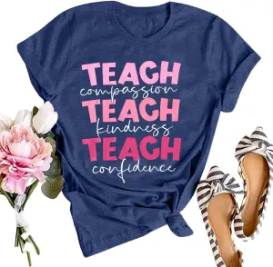 SFHFY Teacher Shirt Women: Teach Tshirt Cute Teacher Life T-Shirt Last Day of School Tee Kindness Vacation Tops