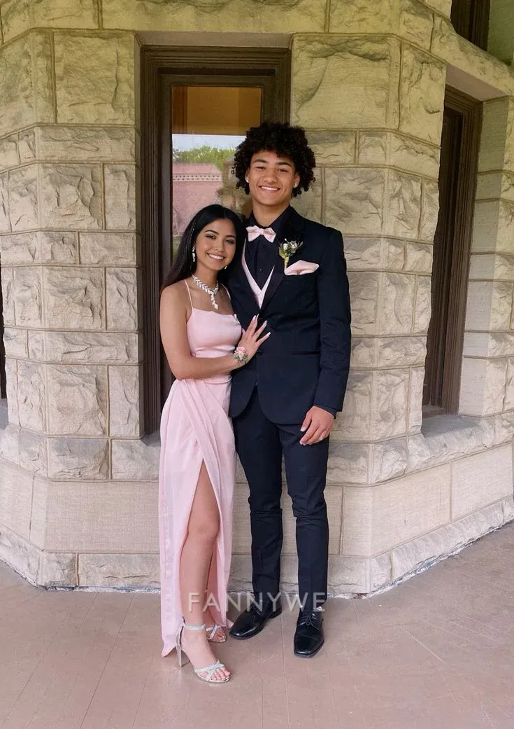 Sheath Simple Straps Satin Pink Long formal dresses Bridesmaid Dresses evening gown Prom Dress