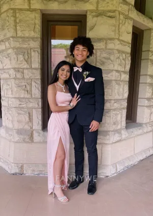 Sheath Simple Straps Satin Pink Long formal dresses Bridesmaid Dresses evening gown Prom Dress