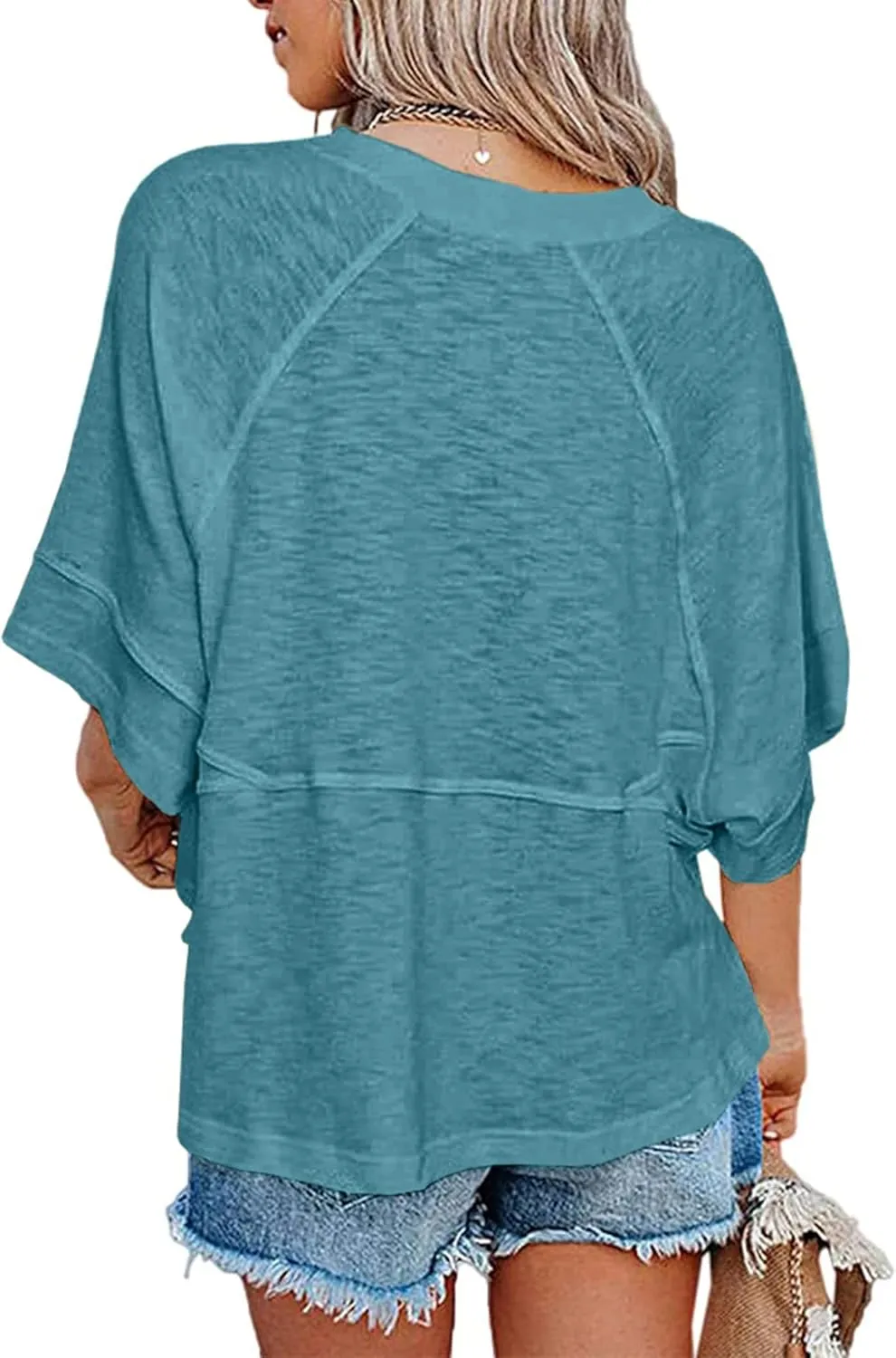 Sherosa Womens Casual Crewneck Half Sleeve T-Shirts Solid Color Loose Fit Summer Basic Tops Tees Blouses