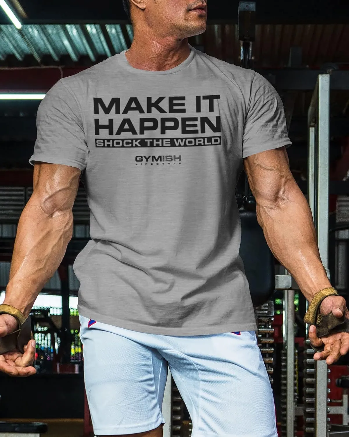 Shock The World Make It Happen Simple Weightlifting Workout Gym Tshirt
