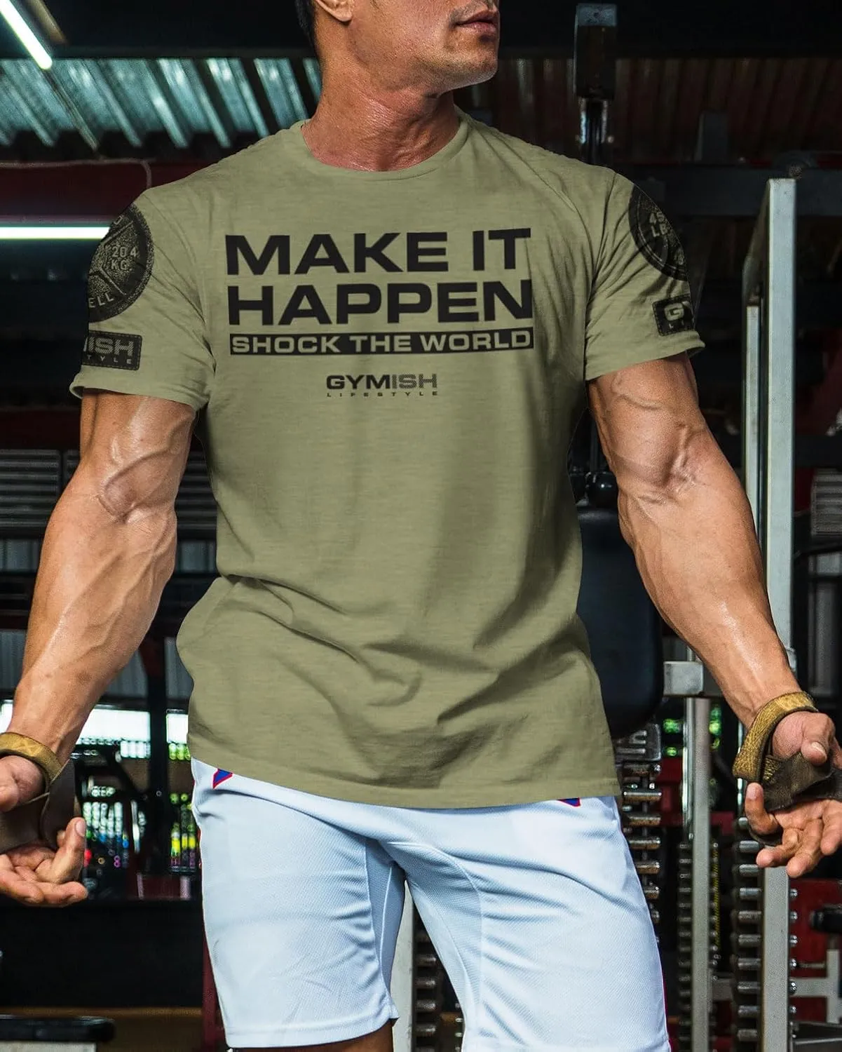 Shock The World Make It Happen Simple Weightlifting Workout Gym Tshirt